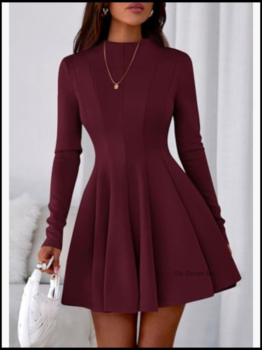 Elegant Long Sleeve Swing A-Line Ruffle Mini Dress - Picture 2 of 7
